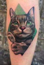 写实风格的彩色滑稽猫手臂纹身图案