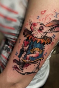 手臂彩色的幻想兔子和五彩数字纹身图案