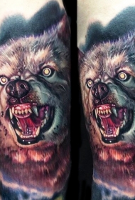 3D风格邪恶的狼头彩色纹身图案