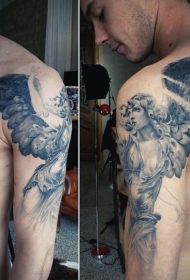 大臂3D黑色的女性天使纹身图案
