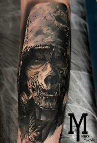 恐怖风格的彩色邪恶怪物肖像手臂纹身图案