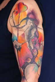 大臂抽象风格的彩色幻想女人纹身图案