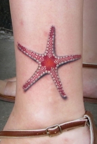 3D优雅的红色逼真海星脚踝纹身图案