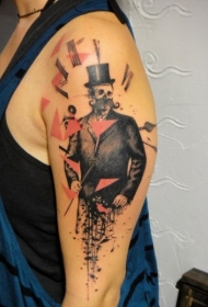 手臂抽象风格的彩色绅士与时钟纹身图案