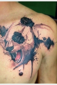 可爱的水彩大熊猫胸部纹身图案