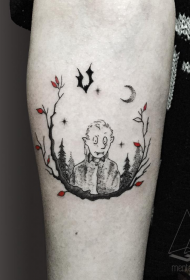 卡通风格的月亮和蝙蝠有趣的吸血鬼手臂纹身图案