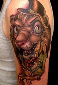 肩部3D卡通风格的彩色狮子纹身图案
