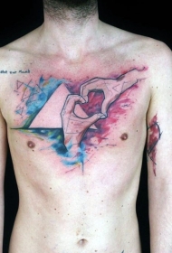 胸部神秘斑斓的几何与手纹身图案