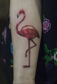手臂华丽的3D彩色美丽火烈鸟纹身图案