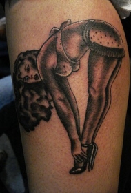 小腿个性3D手绘性感女孩纹身图案