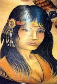 写实的北美土著女孩纹身图案