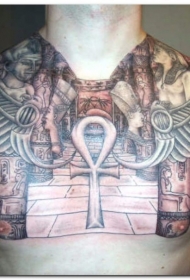 old school埃及为主题十字架胸部纹身图案