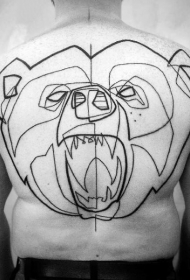 背部抽象风格的黑色线条熊头纹身图案
