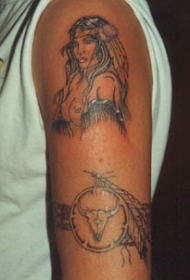 手臂北美土著裸体女孩纹身图案