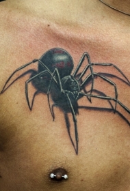 胸部令人惊叹的彩绘3D逼真蜘蛛纹身图案