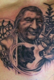 胸部美洲土著人和熊鹰鹿纹身图案