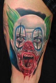 大腿3D彩色的血腥邪恶小丑纹身图案