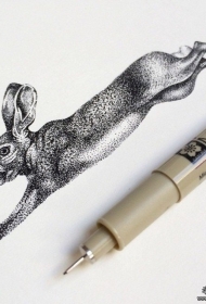欧美兔子点刺纹身图案手稿