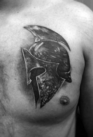 胸部3D黑白古怪的武士头盔纹身图案