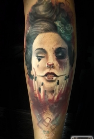 性感女性小丑肖像手臂纹身图案