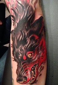 手臂3D彩色的地狱狗纹身图案