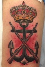 船锚与皇冠彩色血腥背景手臂纹身图案