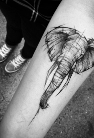 小臂大象钢笔画风格纹身图案