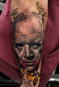 令人毛骨悚然的汉尼拔肖像彩色手臂纹身图案