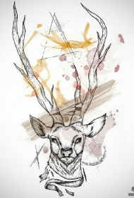 欧美麋鹿好看的纹身图案手稿
