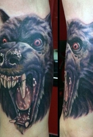 3D彩色咆哮的狼人手臂纹身图案