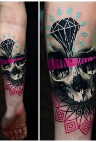 手臂梵花和骷髅钻石纹身图案