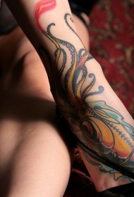 彩色的章鱼脚踝纹身图案
