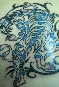 神奇的部落花纹蓝色老虎纹身图案