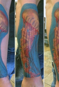 写实彩绘大水母手臂纹身图案