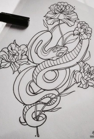 school蛇花蕊纹身图案手稿