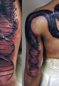 肩部独特的设计3D蛇和DNA符号纹身图案