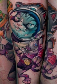 新流派彩色邪恶宇航员猫手臂纹身图案
