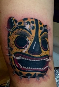 难以置信的彩色日本老虎面具手臂纹身图案