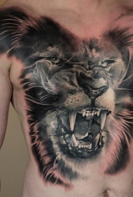 胸部奇妙的黑白3D咆哮老虎纹身图案