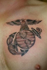 美国海军陆战队鹰和船锚胸部纹身图案