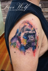 大猩猩肖像彩绘水彩泼墨风格手臂纹身图案