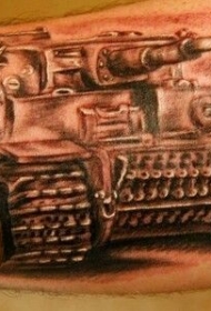 逼真的彩色二战虎式坦克手臂纹身图案