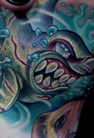 新传统彩色的邪恶异形鲨鱼纹身图案