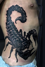 侧肋黑色的3D蝎子纹身图案
