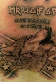 狼头与美国国旗字母纹身图案