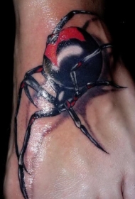 脚背超现实的黑寡妇蜘蛛纹身图案