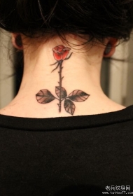 女生颈部欧美玫瑰纹身图案