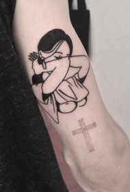 黑色简约女性和十字架手臂纹身图案