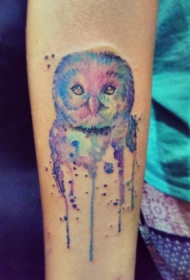 手臂上的水彩猫头鹰纹身图案