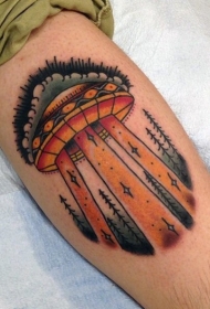 小腿卡通风格彩色外星飞船纹身图案